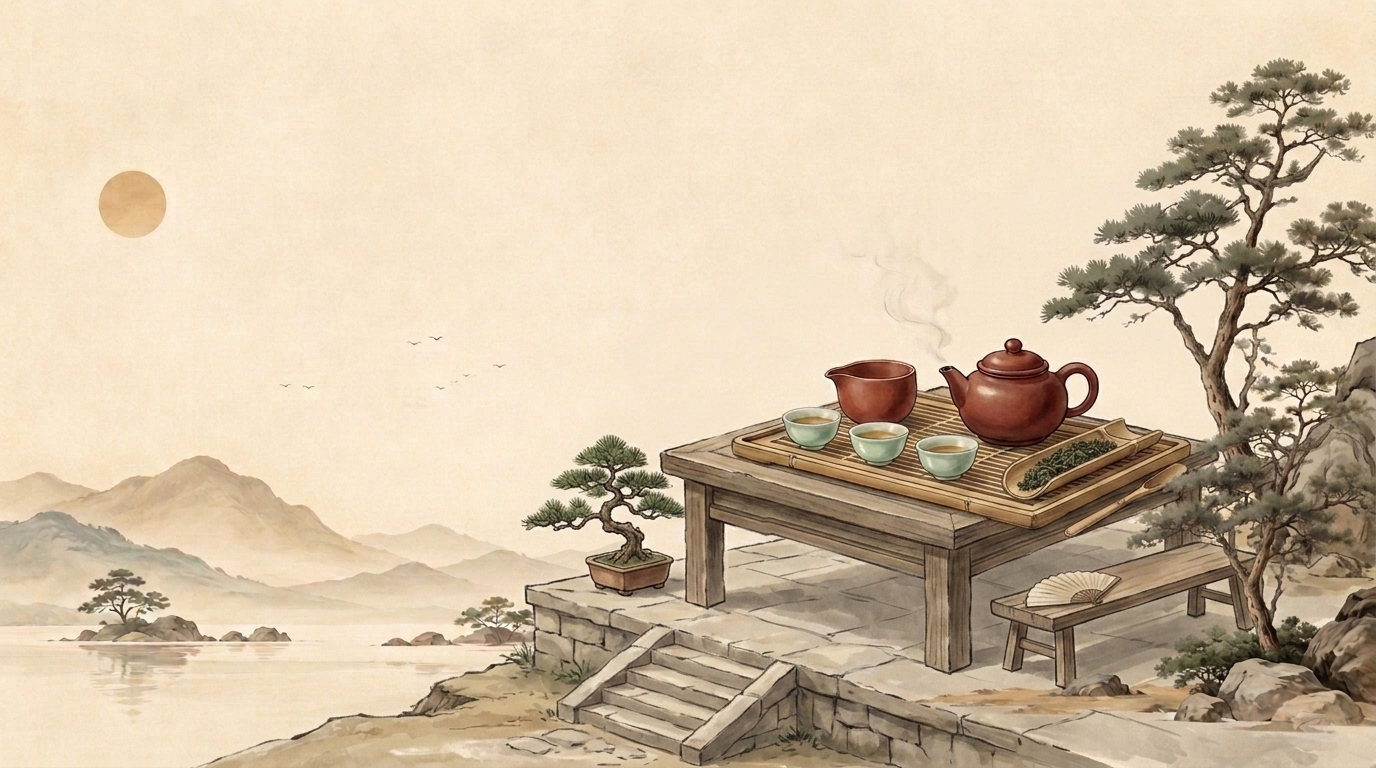 A gongfu tea tray by the water