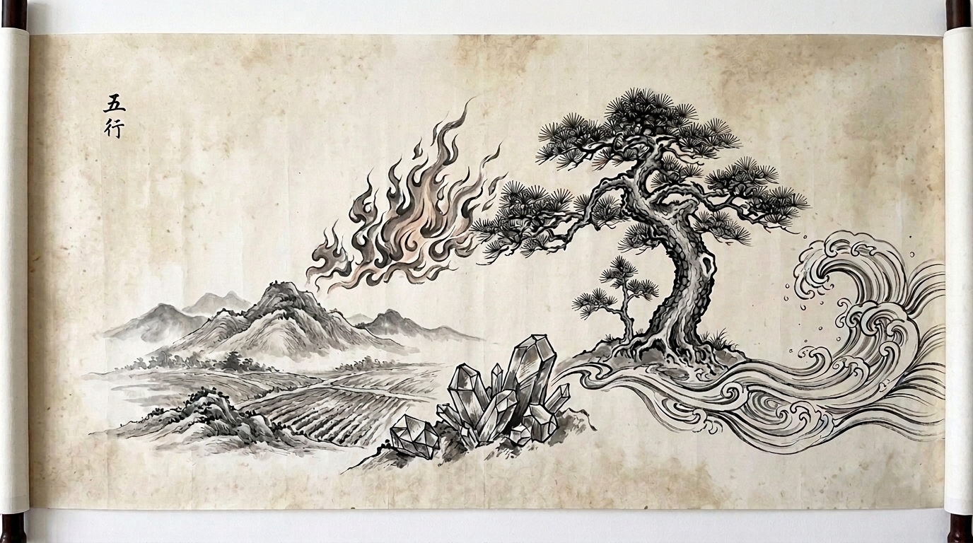 五行, the five phases painted as one landscape